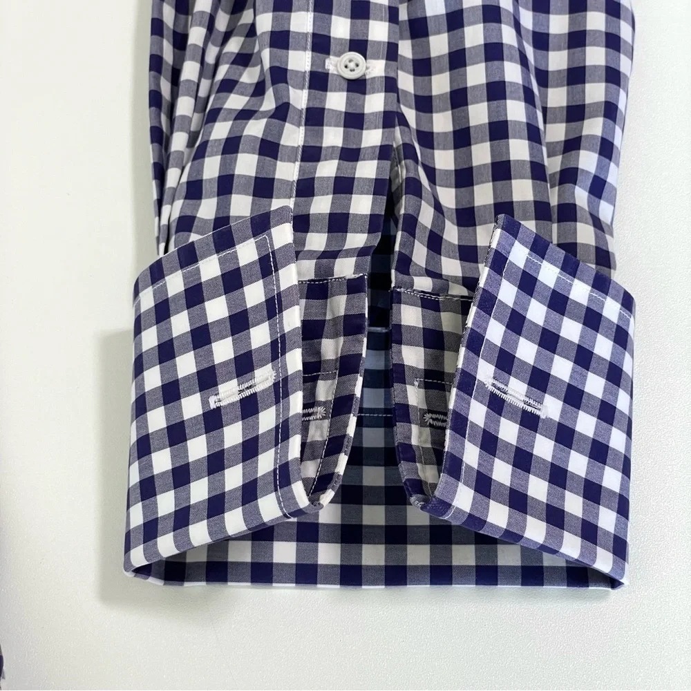 Tom Ford Men’s Slim Fit Gingham Check French Cuff Dress Shirt Blue 43 EU 17 US - Picture 9 of 16